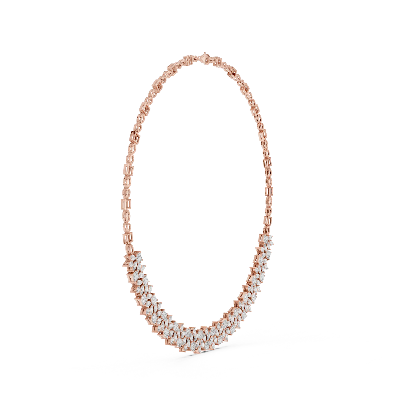 Front-View: Round Diamond Necklace with Pave Setting in 14k Rose Gold - Lab Grown - Driona Jewels