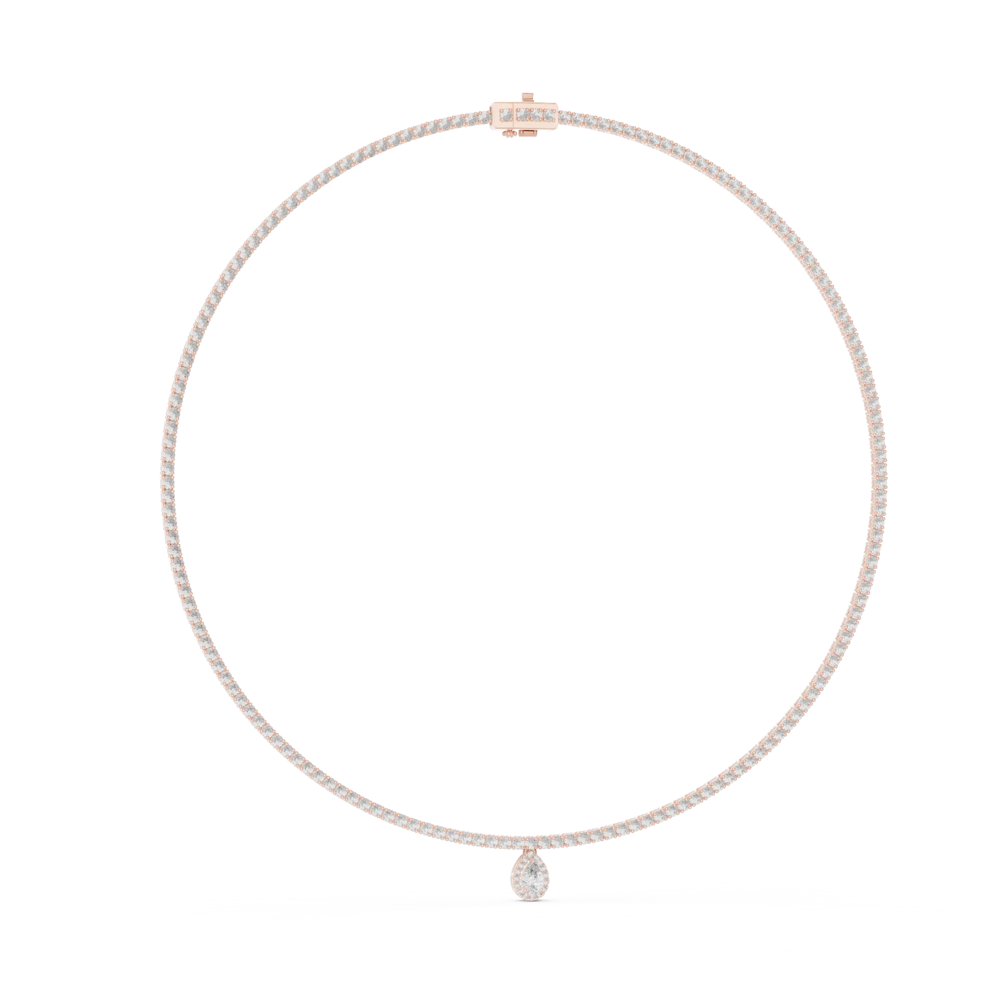 Front View: Round Diamond Necklace with Pave Setting in 14k Rose Gold - Lab Grown - Driona Jewels
