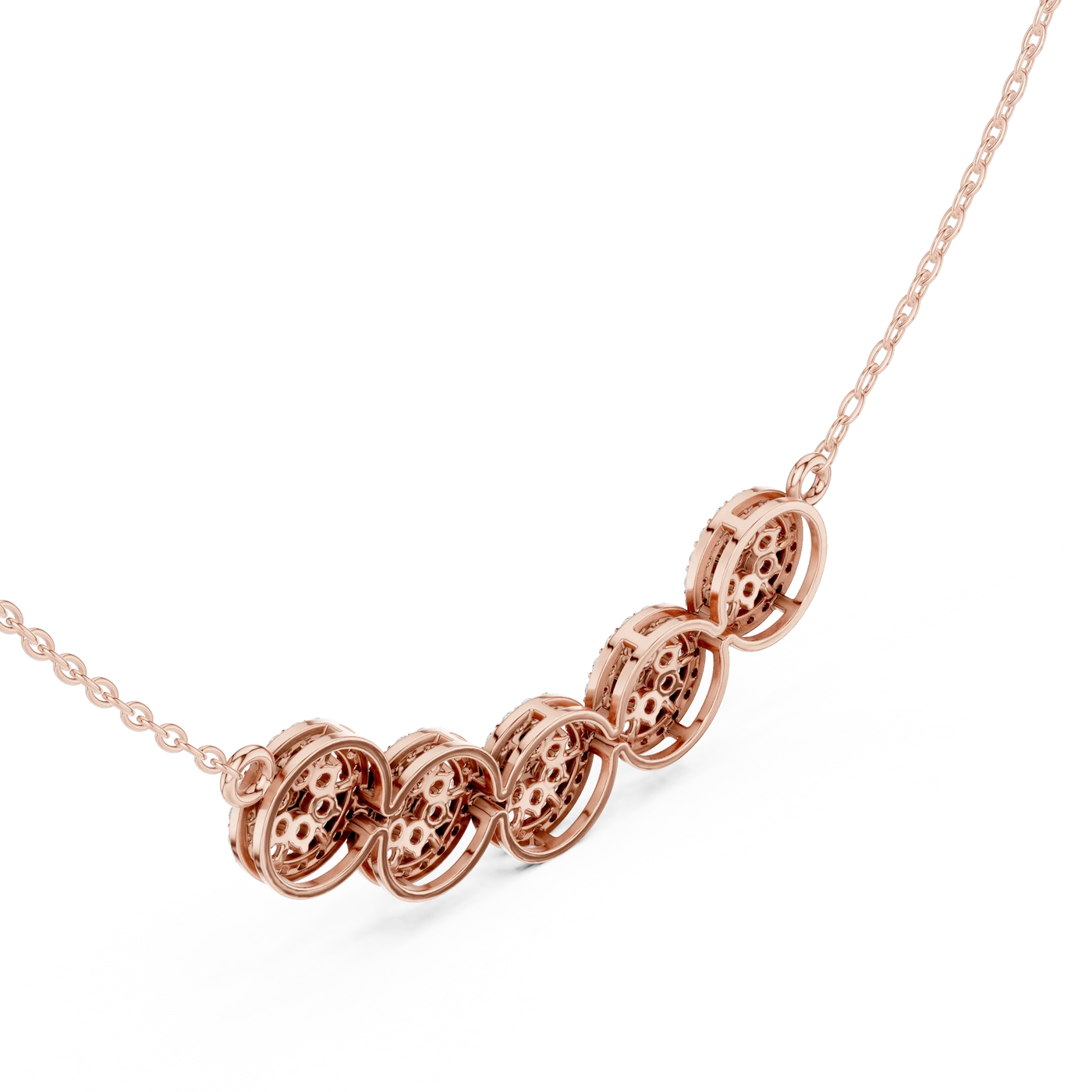 Three-quarter View: Round Diamond Necklace with Pave Setting in 14k Rose Gold - Lab Grown - Driona Jewels