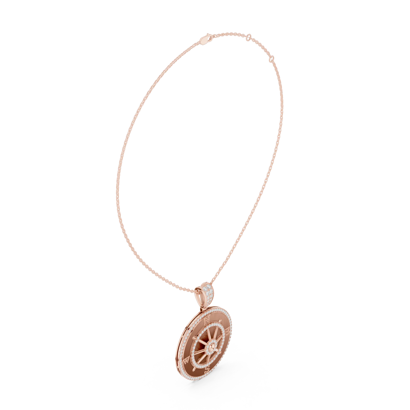 Three-quarter-view: Round Diamond Necklace with Pave Setting in 14k Rose Gold - Lab Grown - Driona Jewels