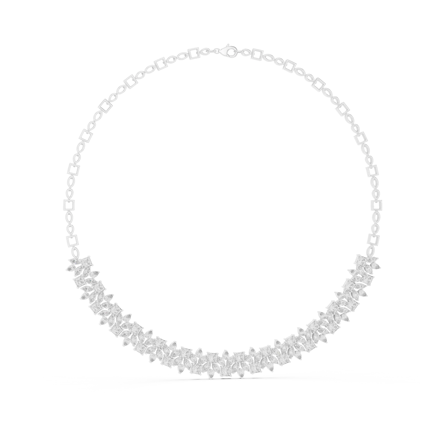 Front-view: Round Diamond Necklace with Pave Setting in 14k White Gold - Lab Grown - Driona Jewels