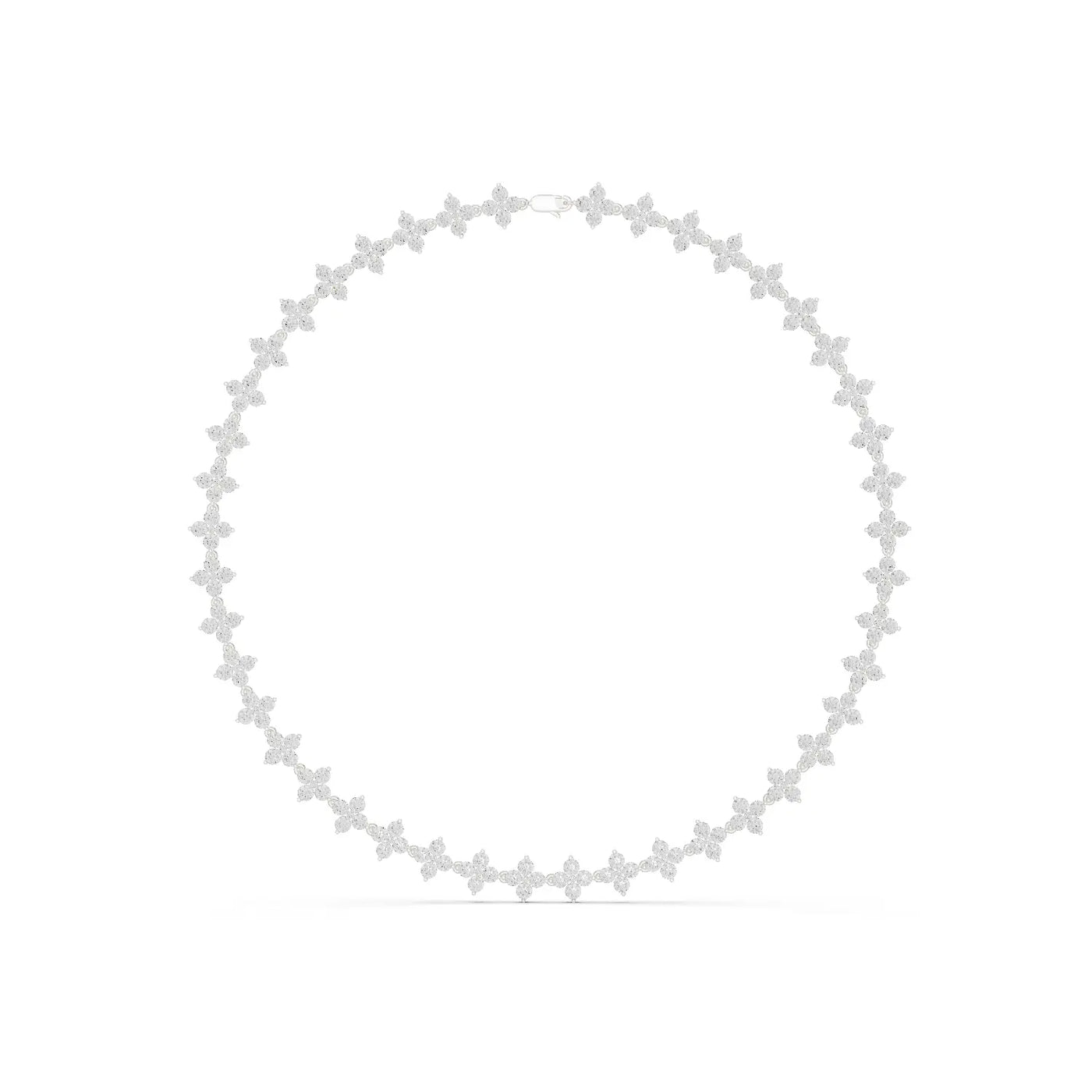 Front View: Round Diamond Necklace with Pave Setting in 14k White Gold - Lab Grown - Driona Jewels