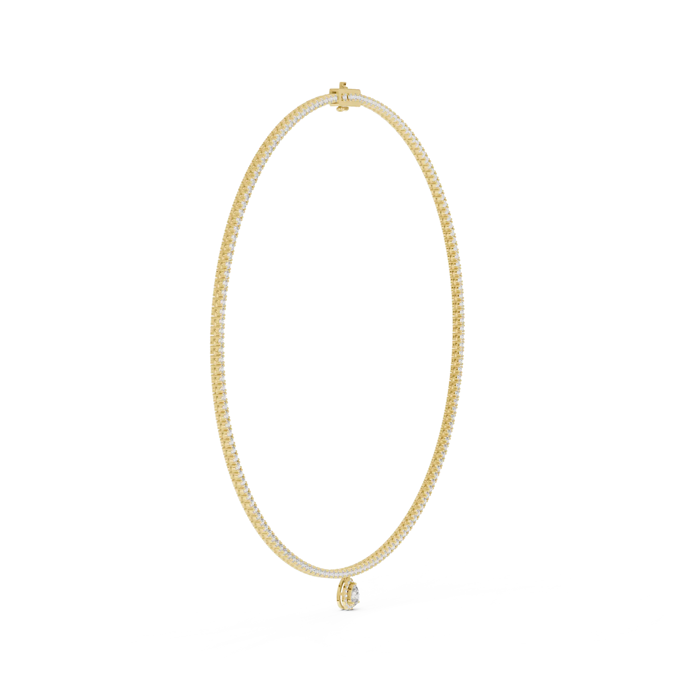 Flat Lay: Round Diamond Necklace with Pave Setting in 14k Yellow Gold - Lab Grown - Driona Jewels