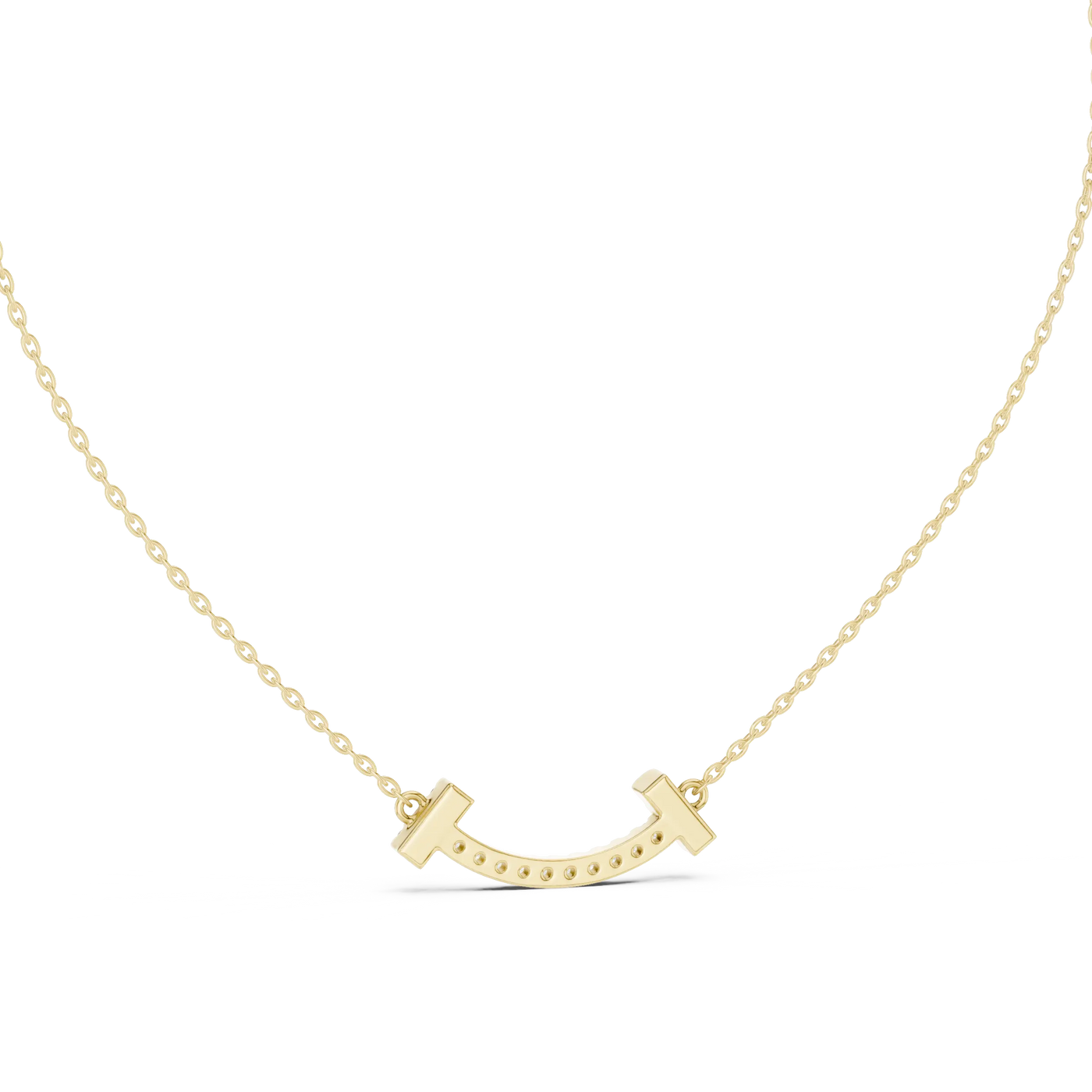 Front-View: Round Diamond Necklace with Pave Setting in 14k Yellow Gold - Lab Grown - Driona Jewels