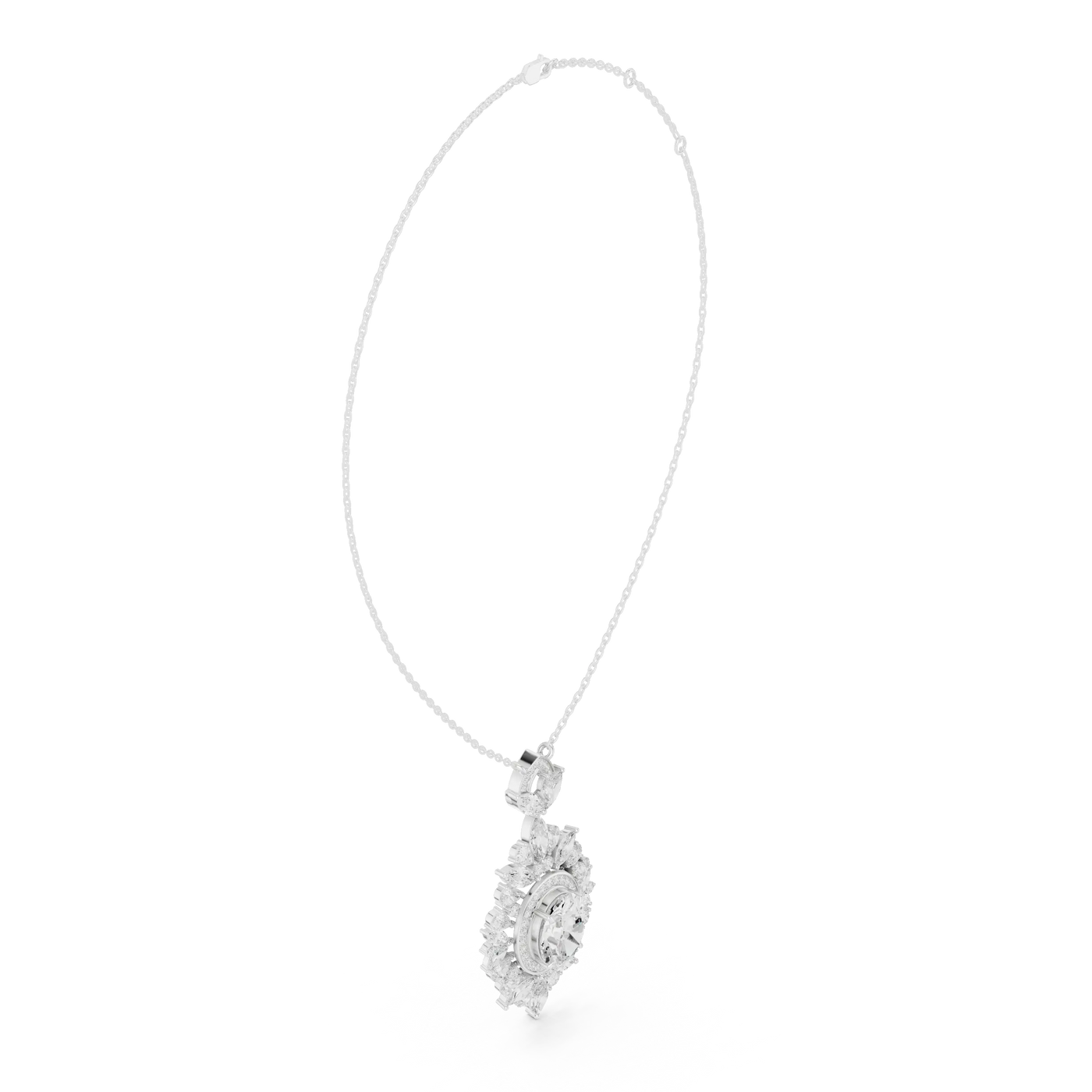 Front-view: Round Diamond Necklace with Pendant Setting in 14k White Gold - Lab Grown - Driona Jewels