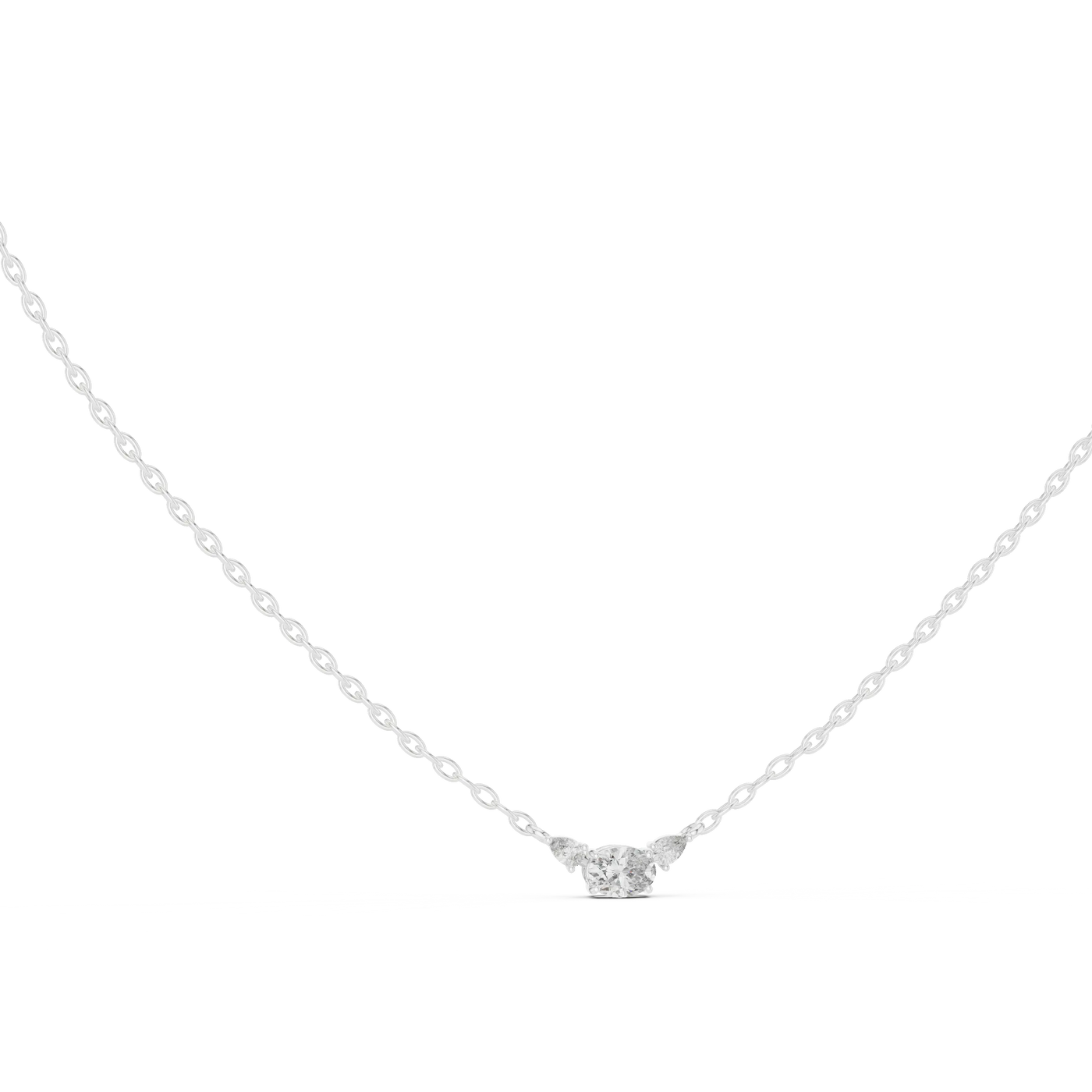 Front-view: Round Diamond Necklace with Pendant Setting in 14k White Gold - Lab Grown - Driona Jewels