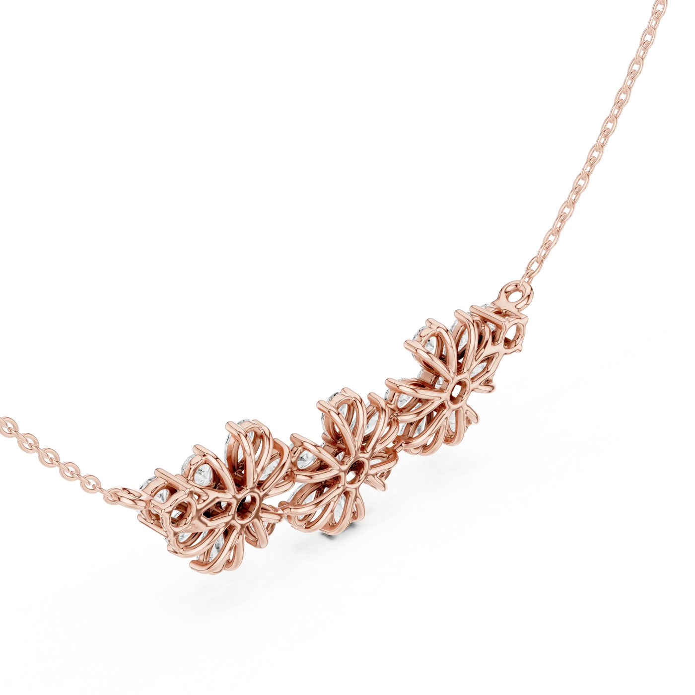 Flat Lay: Round Diamond Necklace with Prong Setting in 14k Rose Gold - Lab Grown - Driona Jewels