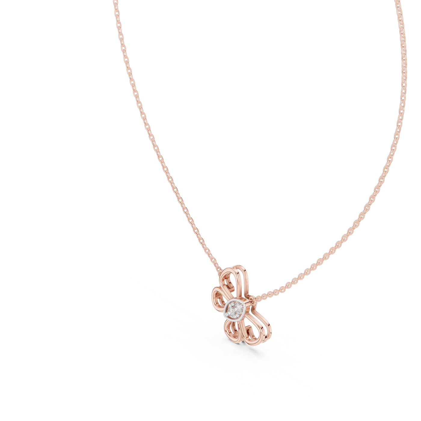 Flat Lay: Round Diamond Necklace with Prong Setting in 14k Rose Gold - Lab Grown - Driona Jewels