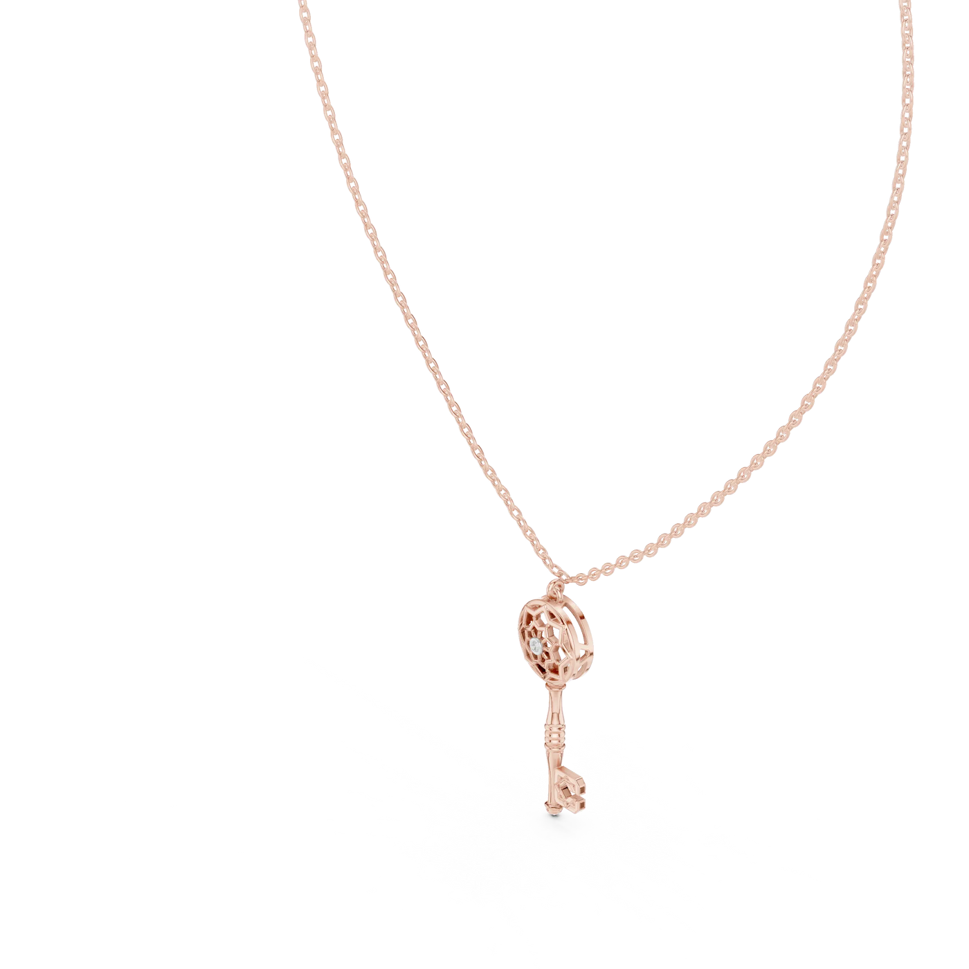 Front-view: Round Diamond Necklace with Prong Setting in 14k Rose Gold - Lab Grown - Driona Jewels