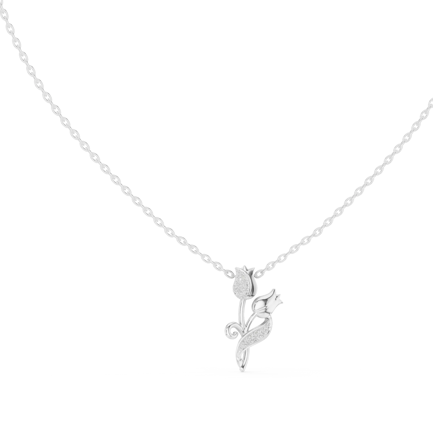 Front-view: Round Diamond Necklace with Prong Setting in 14k White Gold - Lab Grown - Driona Jewels