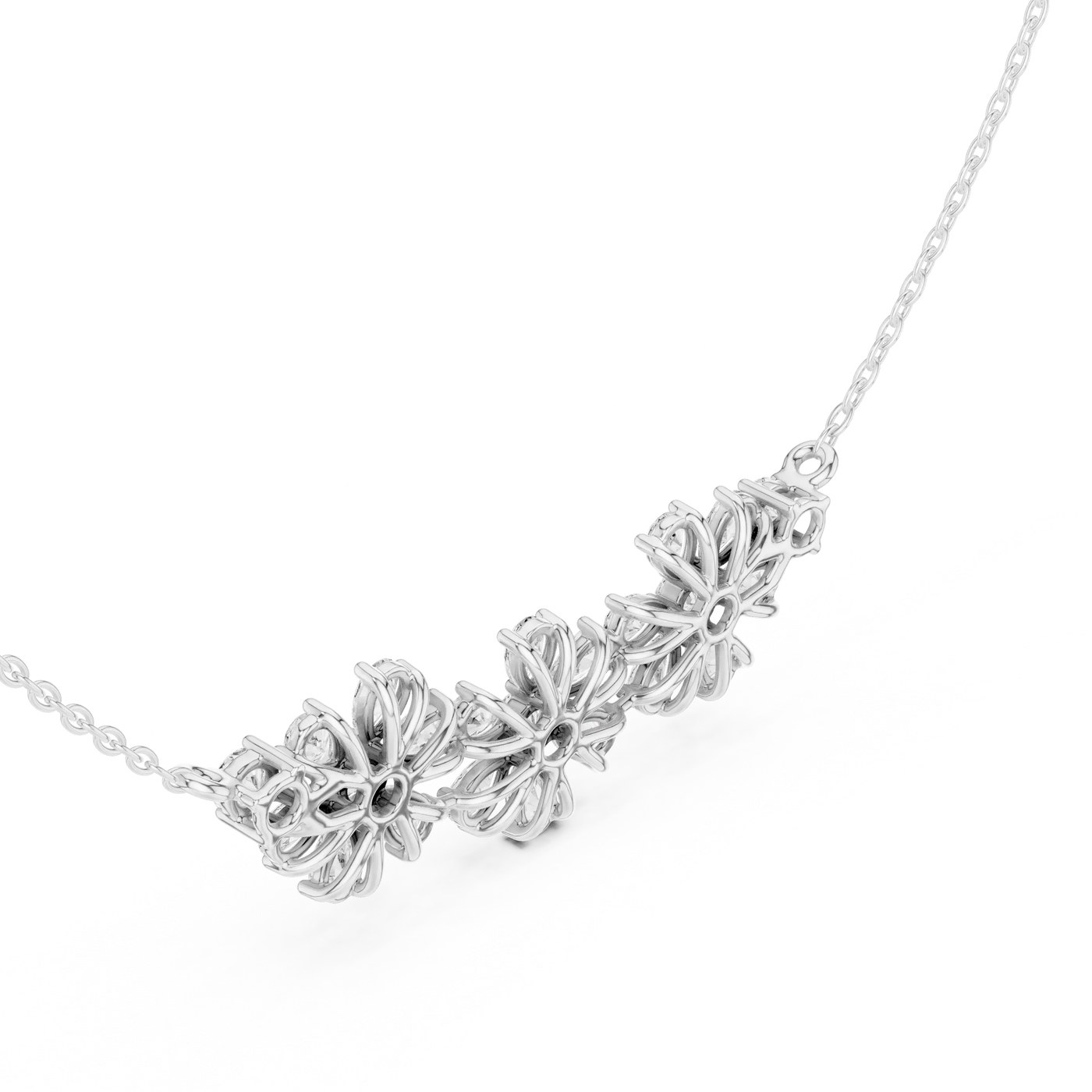 Three-quarter-view: Round Diamond Necklace with Prong Setting in 14k White Gold - Lab Grown - Driona Jewels