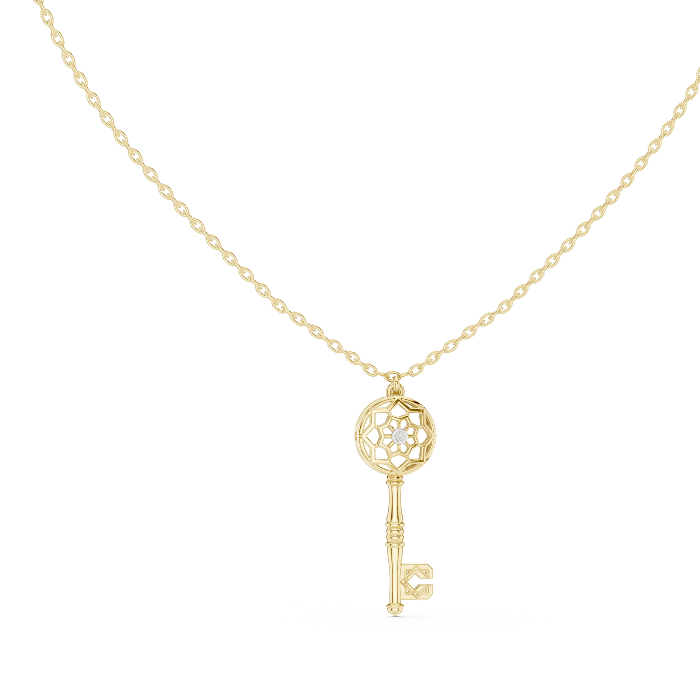 Front-View: Round Diamond Necklace with Prong Setting in 14k Yellow Gold - Lab Grown - Driona Jewels