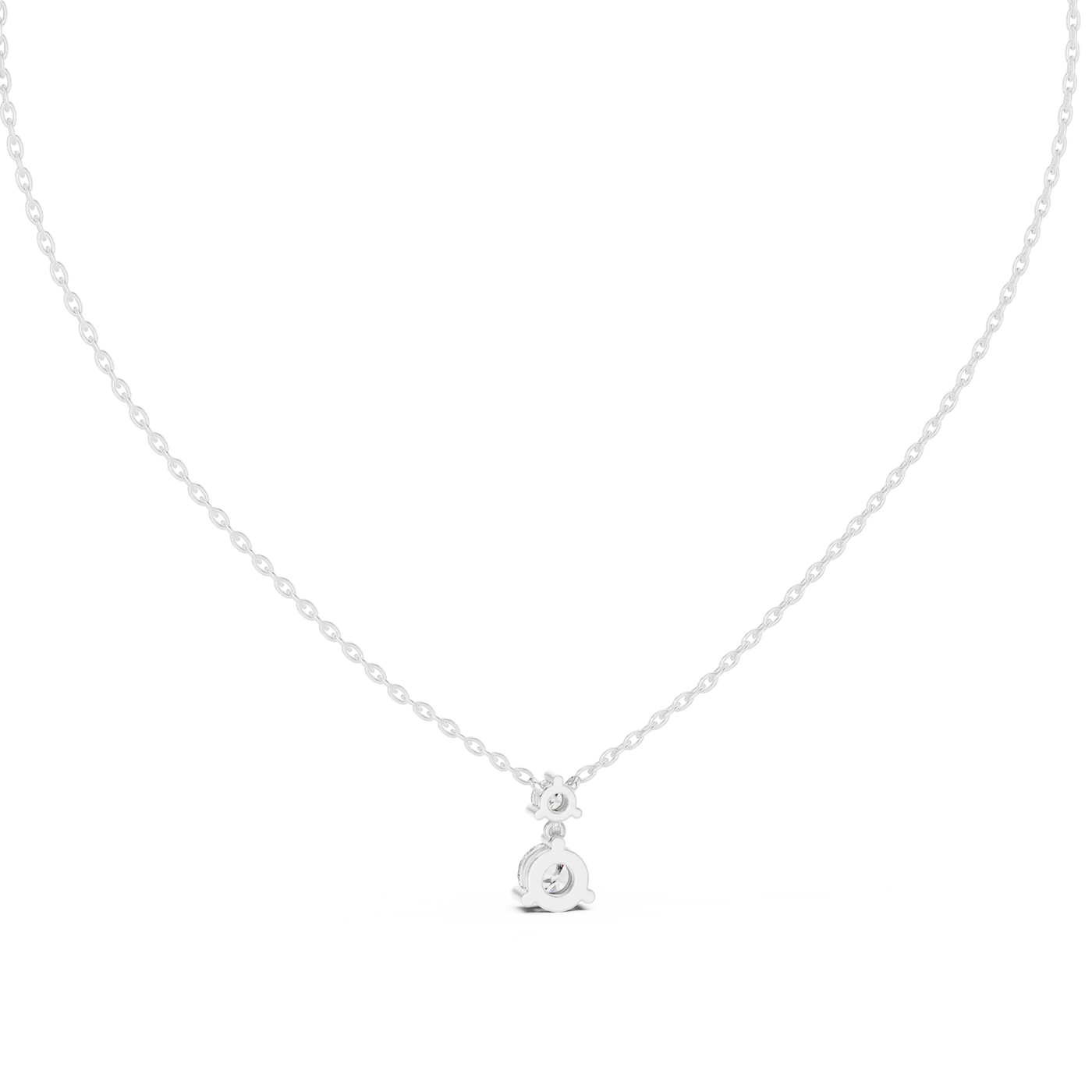 Front-view: Round Diamond Necklace with Solitaire Setting in 14k White Gold - Lab Grown - Driona Jewels