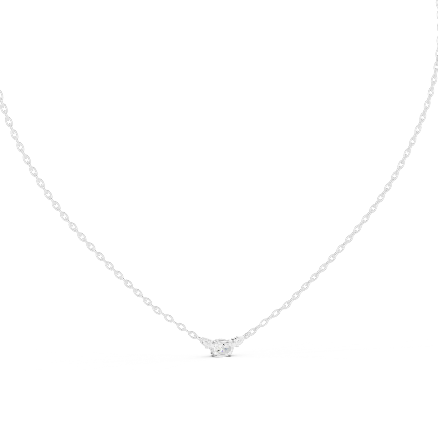 Front-view: Round Diamond Necklace with Solitaire Setting in 14k White Gold - Lab Grown - Driona Jewels