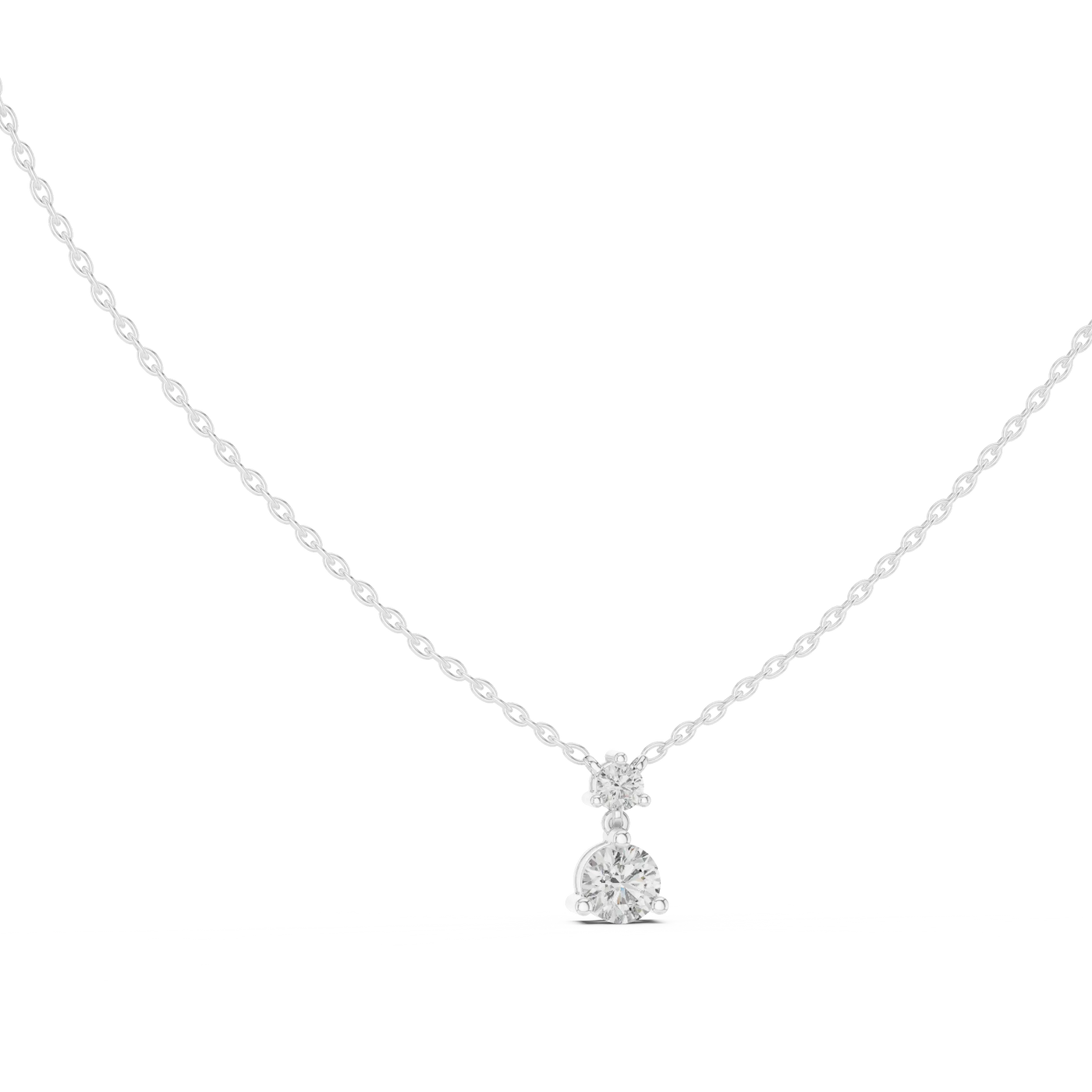Front-view: Round Diamond Necklace with Solitaire Setting in 14k White Gold - Lab Grown - Driona Jewels