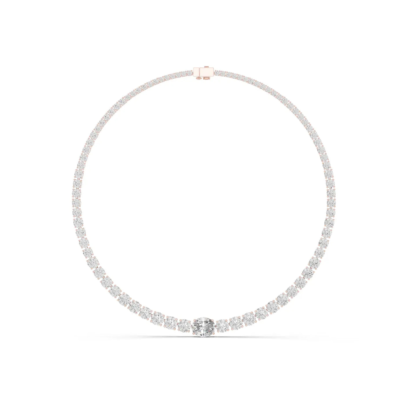 Front View: Round Diamond Necklace with Tennis Setting in 14k Rose Gold - Lab Grown - Driona Jewels