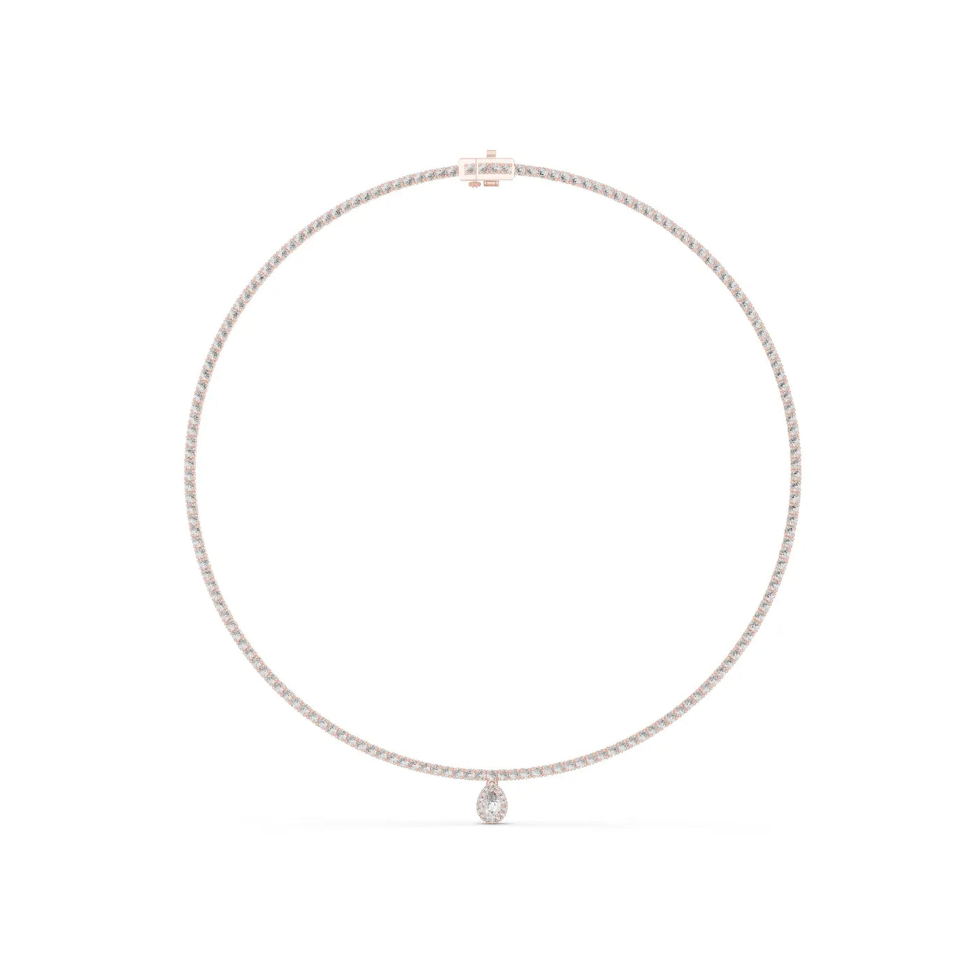Front View: Round Diamond Necklace with Tennis Setting in 14k Rose Gold - Lab Grown - Driona Jewels
