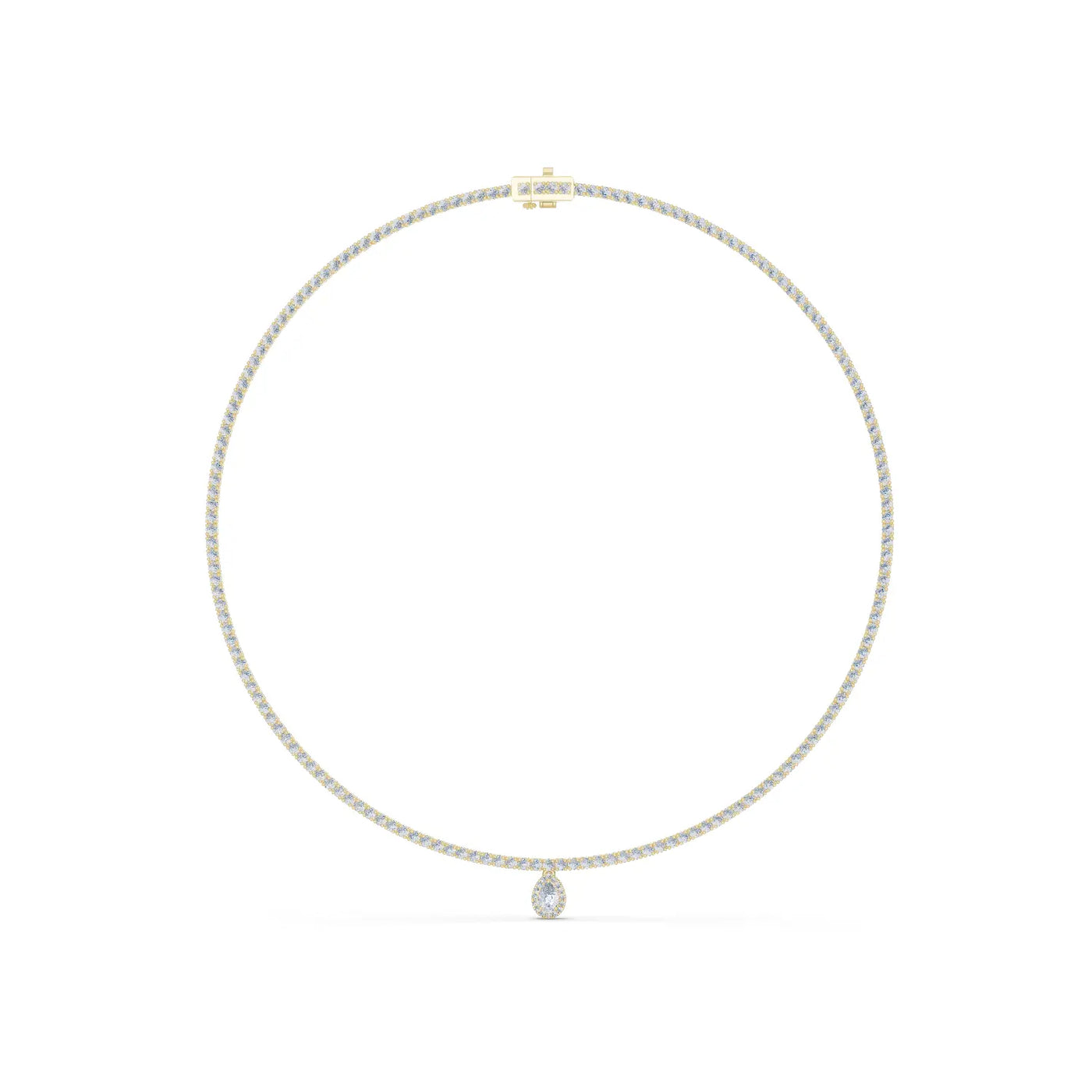 Front View: Round Diamond Necklace with Tennis Setting in 14k Yellow Gold - Lab Grown - Driona Jewels