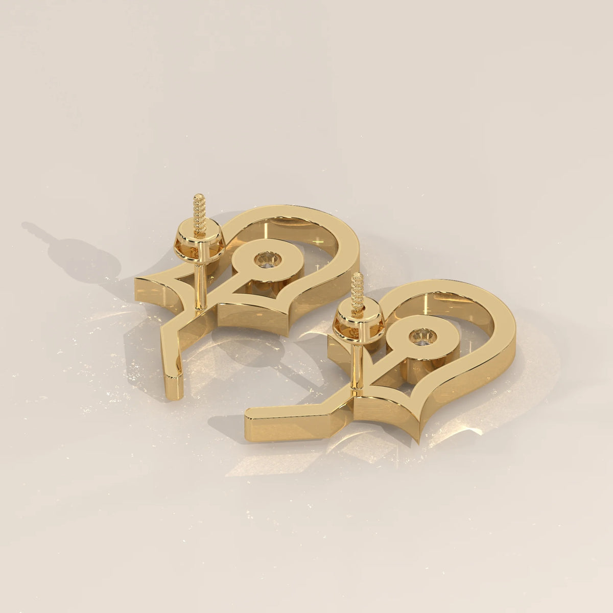 Open Tulip Outline Gold Studs with a Bezel Lab Grown Diamond in yellow gold, shown from the side.
