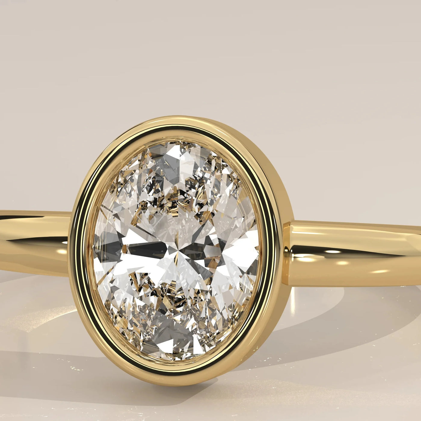 Front View: Oval Diamond Ring with Bezel Setting in Yellow Gold – Lab Grown – Driona Jewels