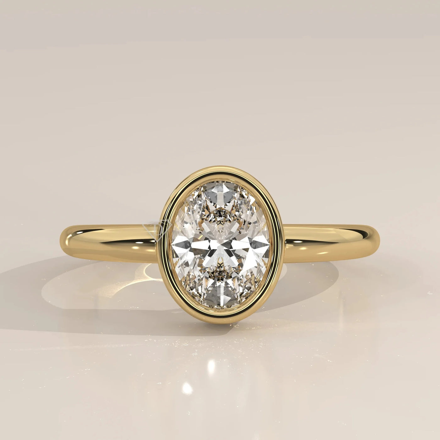 Front View: Oval Diamond Ring with Bezel Setting in Yellow Gold – Lab Grown – Driona Jewels