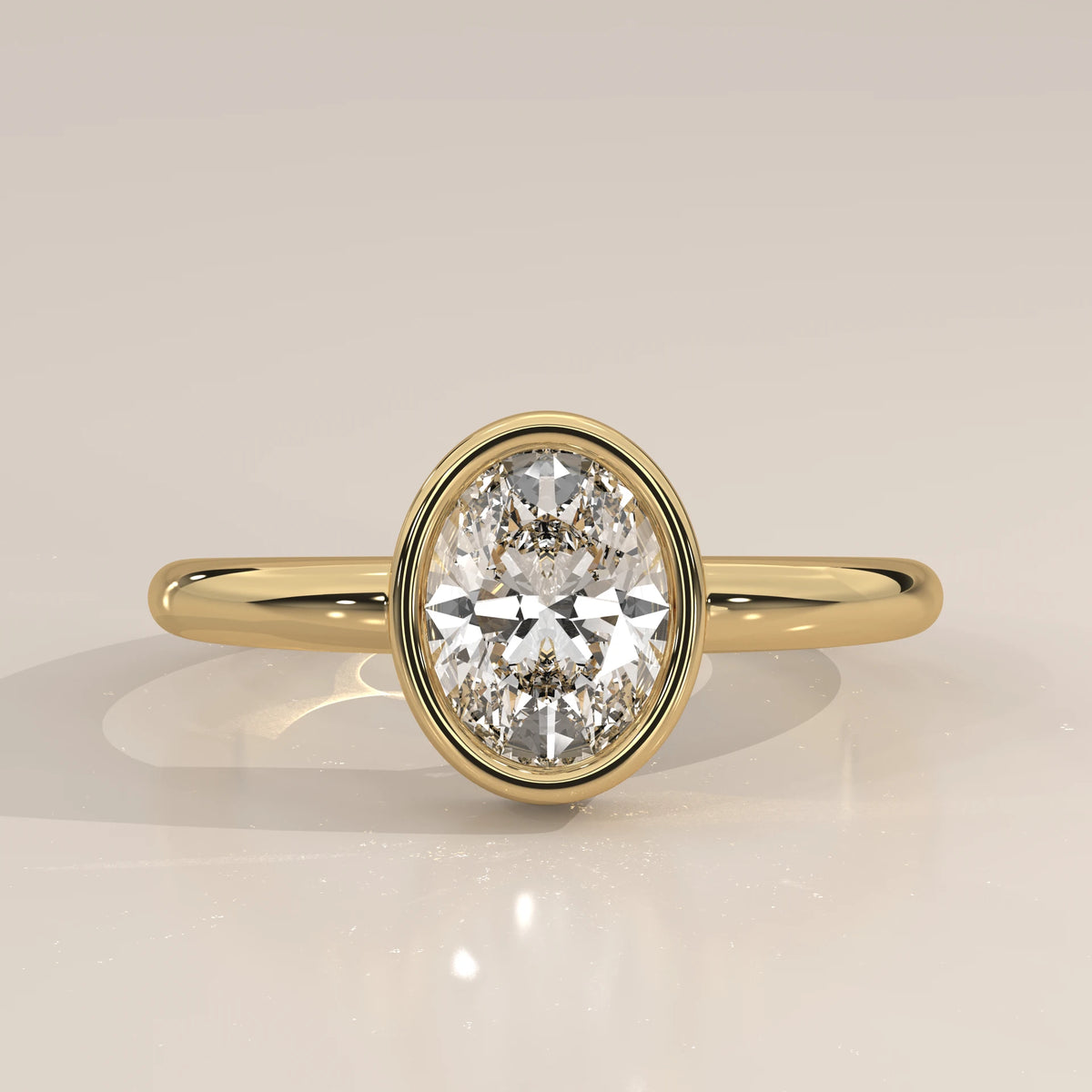 Front View: Oval Diamond Ring with Bezel Setting in Yellow Gold – Lab Grown – Driona Jewels