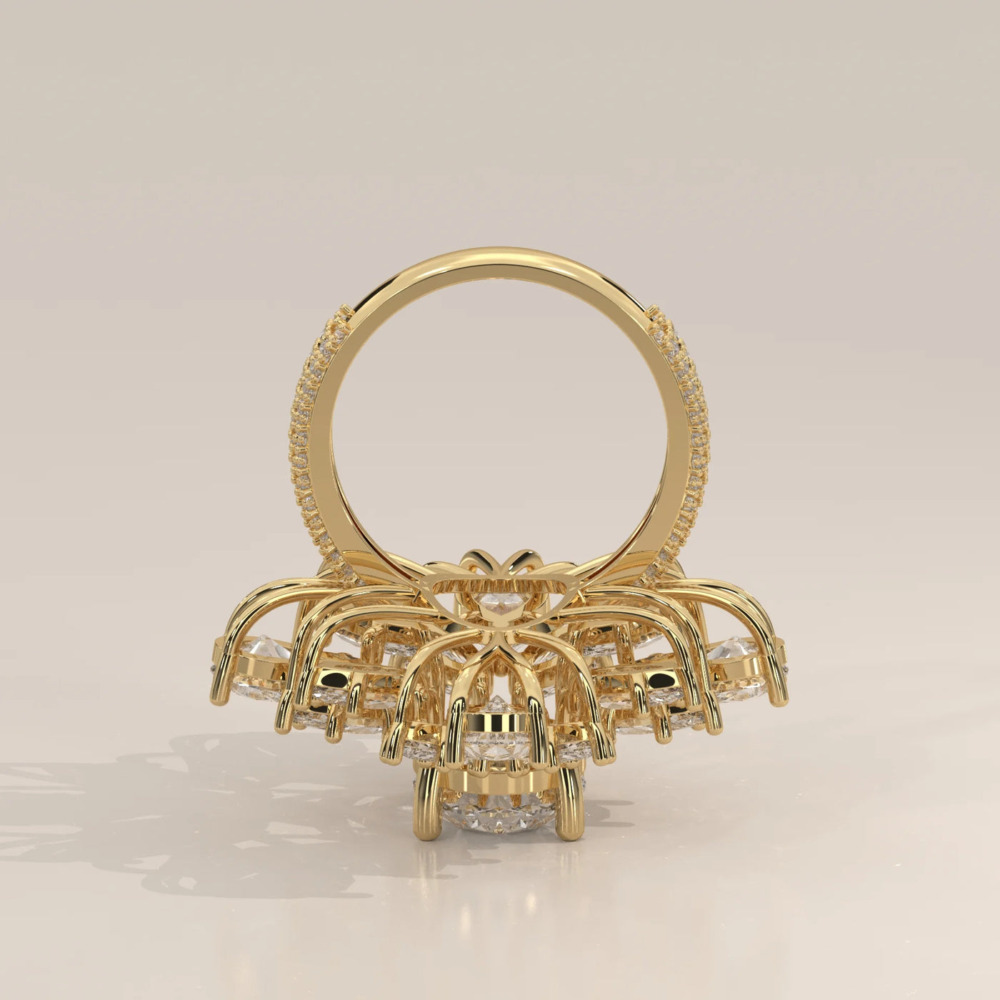 Front View: Oval Diamond Ring with Cluster Setting in Yellow Gold – Lab Grown – Driona Jewels