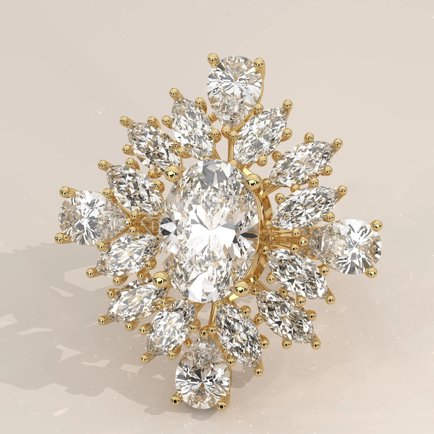 Stone Detail: Oval Lab Grown Diamonds in Cluster Setting – Yellow Gold – Driona Jewels