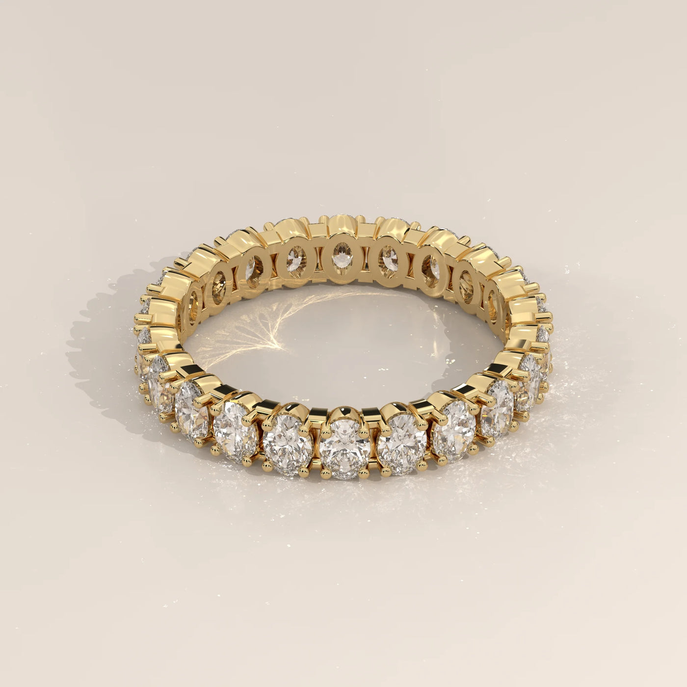 Angle View: Oval Diamond Eternity Ring with Eternity Setting in Yellow Gold – Lab Grown – Driona Jewels