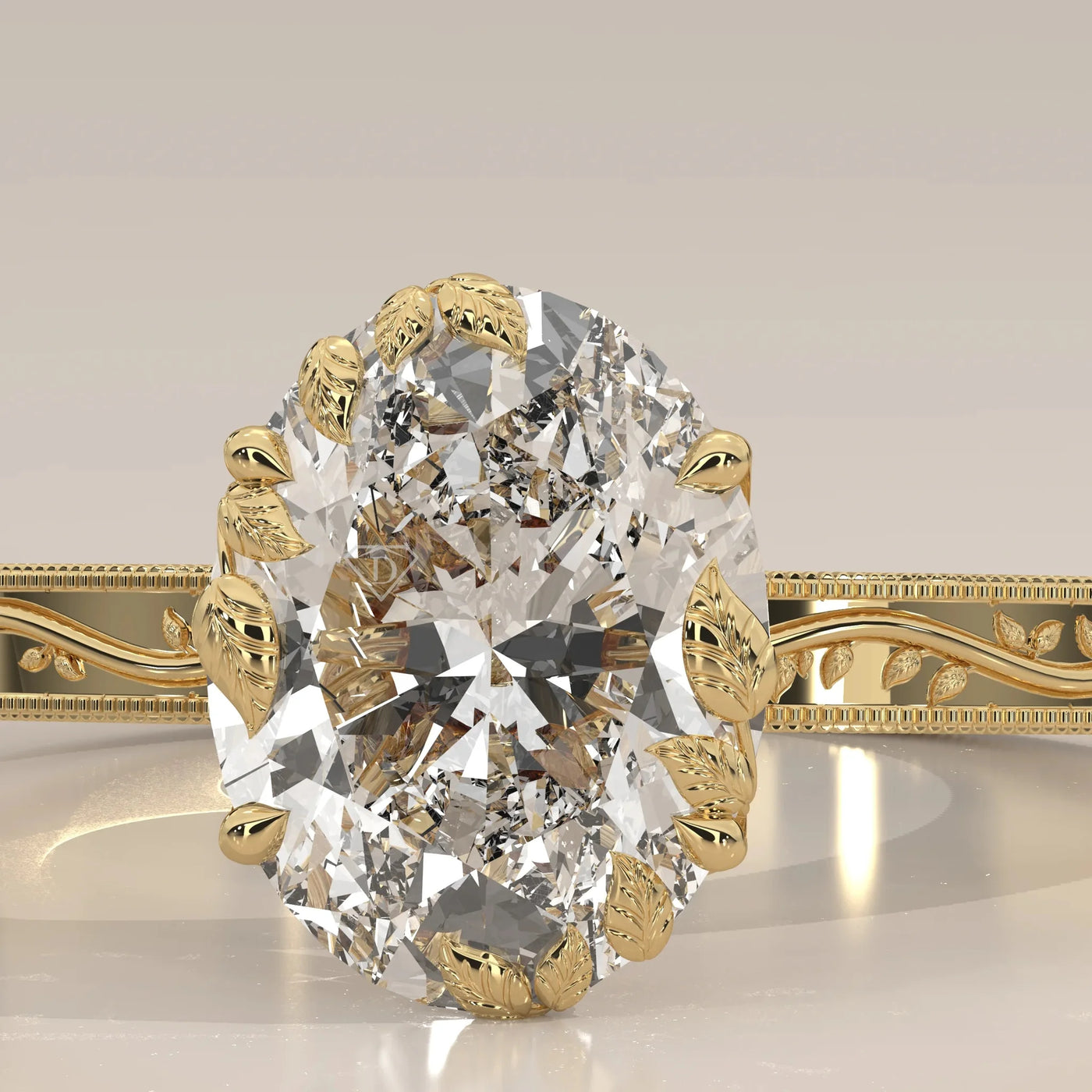 Front View: Oval Diamond Ring with Prong Setting in Yellow Gold – Lab Grown – Driona Jewels