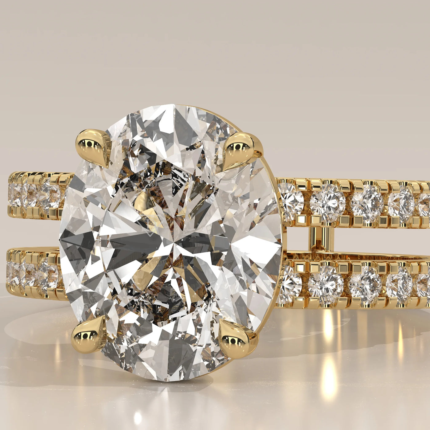 Stone Detail: Oval Lab Grown Diamonds in Pavé Setting – Yellow Gold – Driona Jewels