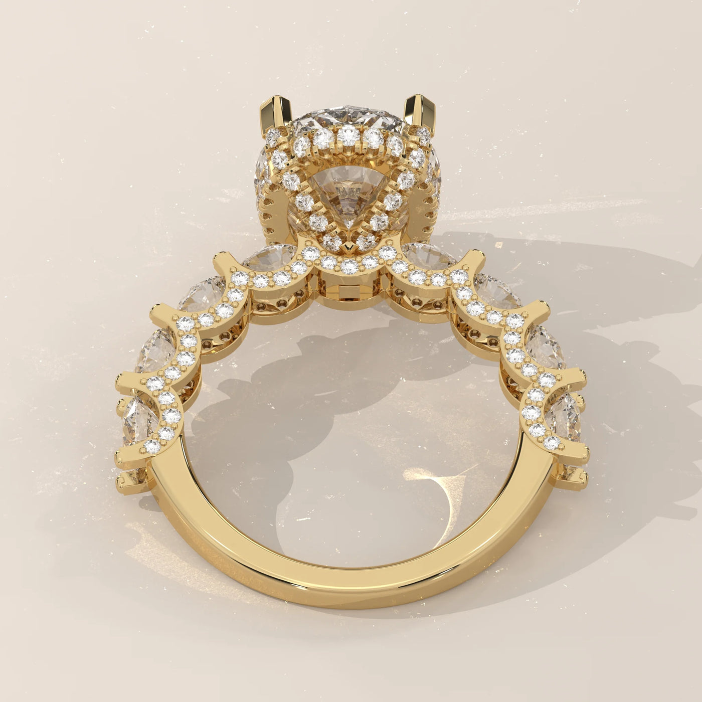 Top View: Oval Diamond Ring with Prong Setting in Yellow Gold – Lab Grown – Driona Jewels