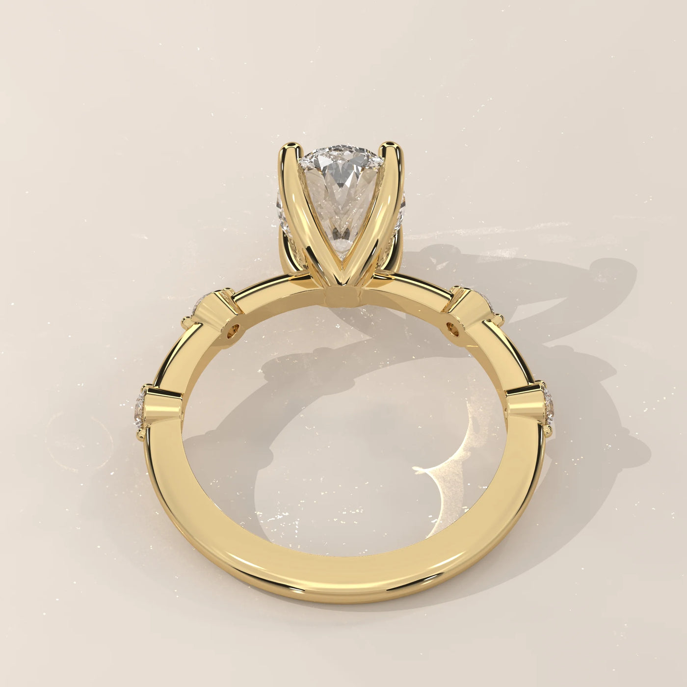 Top View: Oval Diamond Engagement Ring with Prong Setting in Yellow Gold – Lab Grown – Driona Jewels