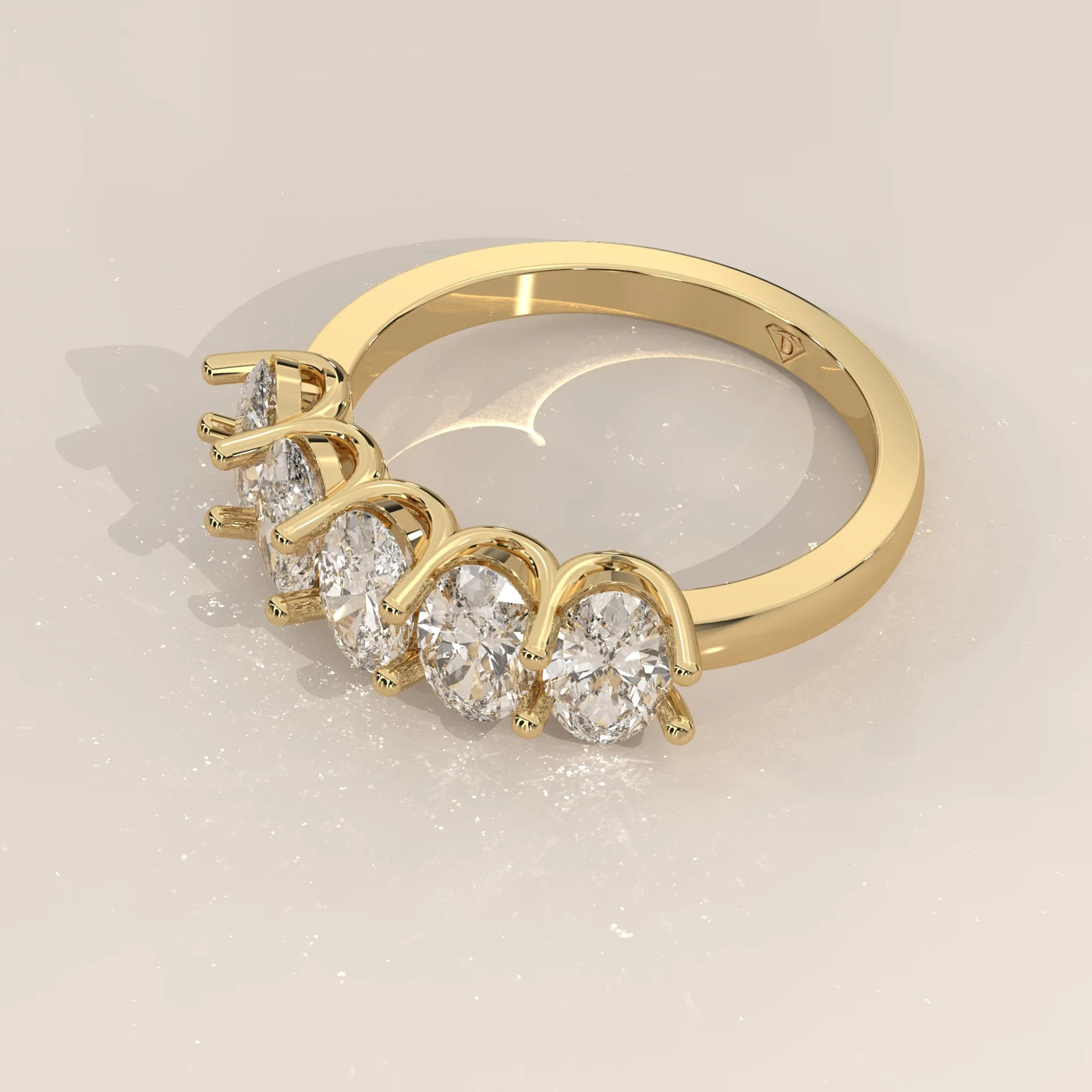 Angle View: Oval Diamond Band with Shared Prong Setting in Yellow Gold – Lab Grown – Driona Jewels