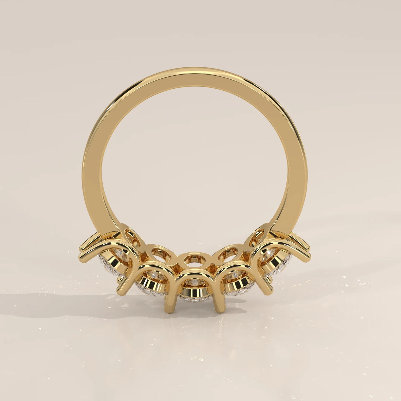 Front View: Oval Diamond Band with Shared Prong Setting in Yellow Gold – Lab Grown – Driona Jewels