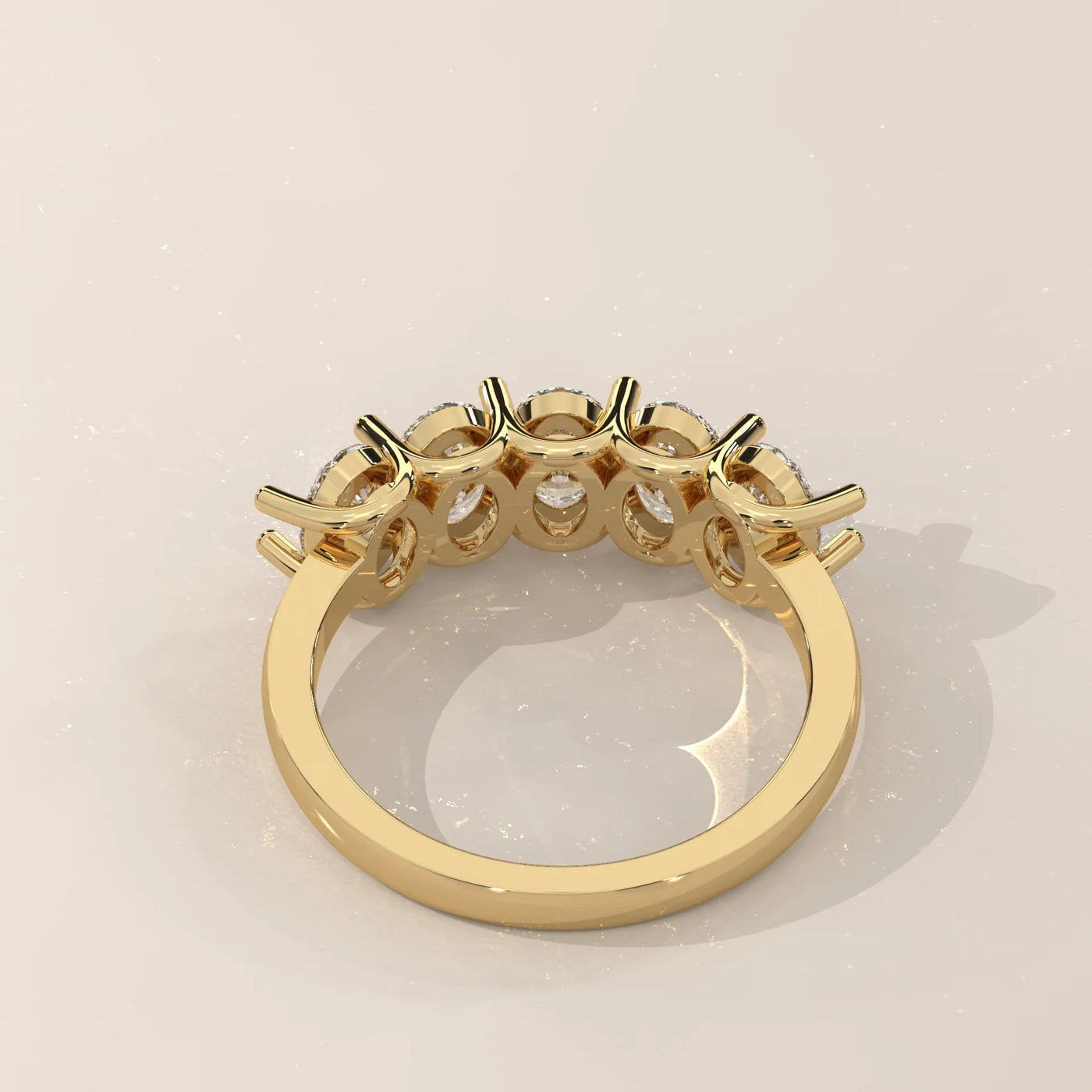 Top View: Oval Diamond Band with Shared Prong Setting in Yellow Gold – Lab Grown – Driona Jewels