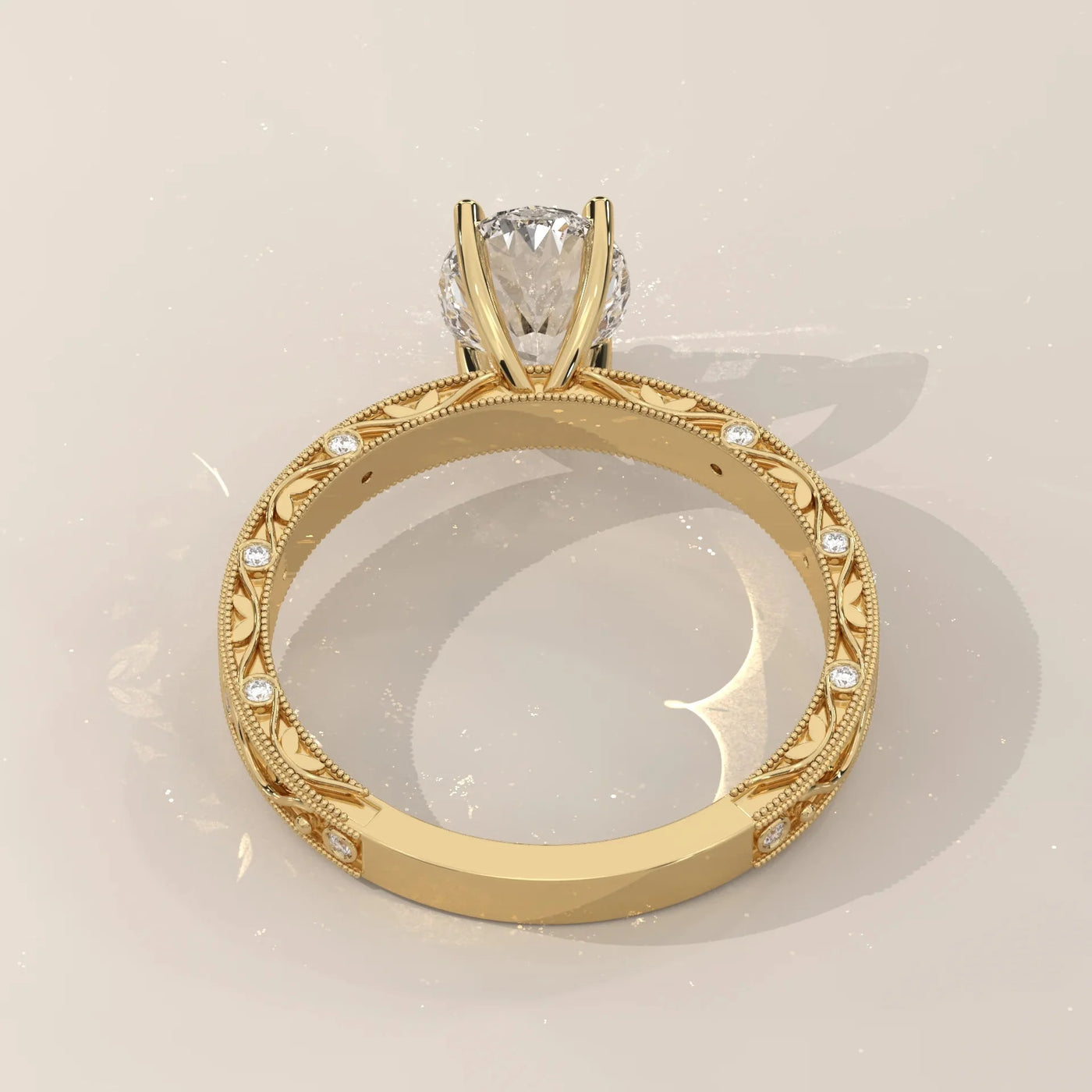 Side Profile: Oval Diamond Ring with Openwork Setting in Yellow Gold – Lab Grown – Driona Jewels