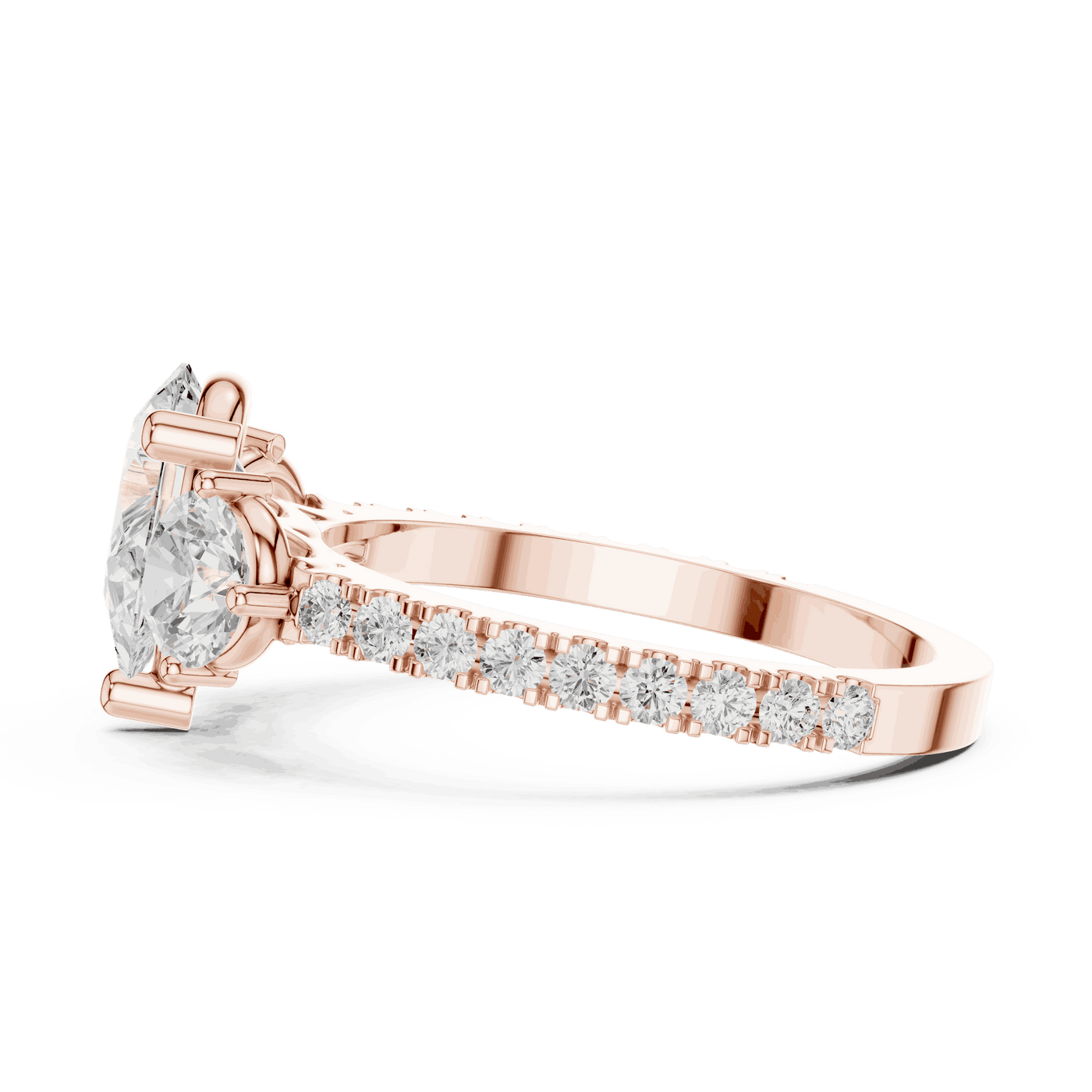 Oval Diamond Three Stone Pave Engagement Ring Rose Gold 18K | Lab Grown | Driona Jewels