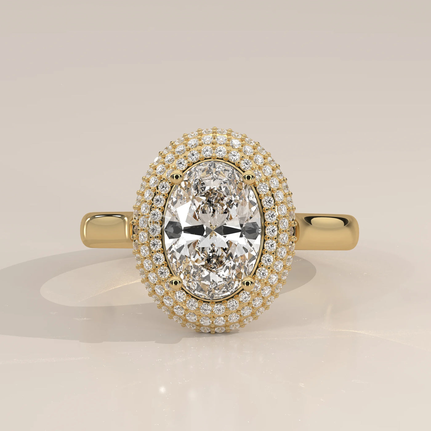 Side Profile: Oval Diamond Engagement Ring with Double Halo Setting in Yellow Gold – Lab Grown – Driona Jewels