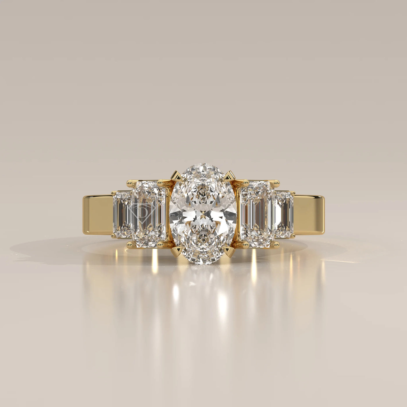 Side Profile: Oval Diamond Ring with Three-Stone Setting in Yellow Gold – Lab Grown – Driona Jewels