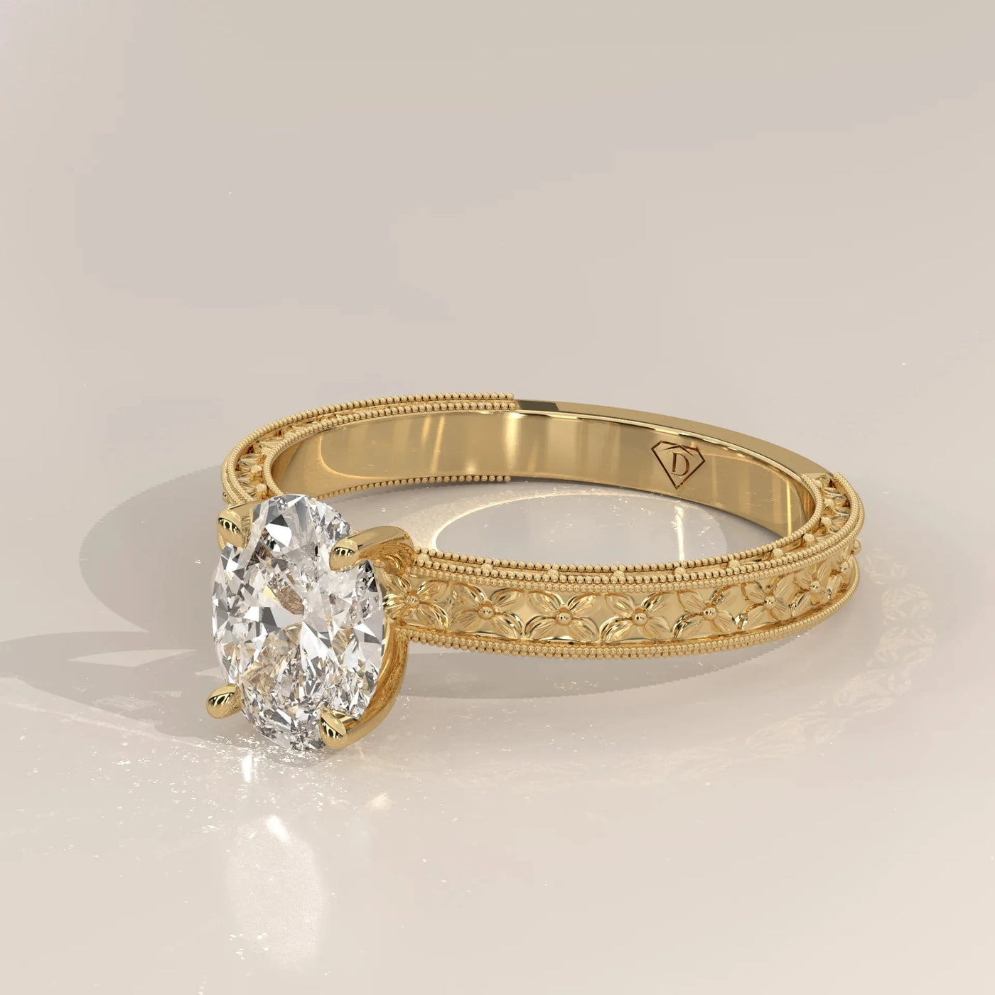 Side Profile: Oval Diamond Ring with Solitaire Setting in Yellow Gold – Lab Grown – Driona Jewels