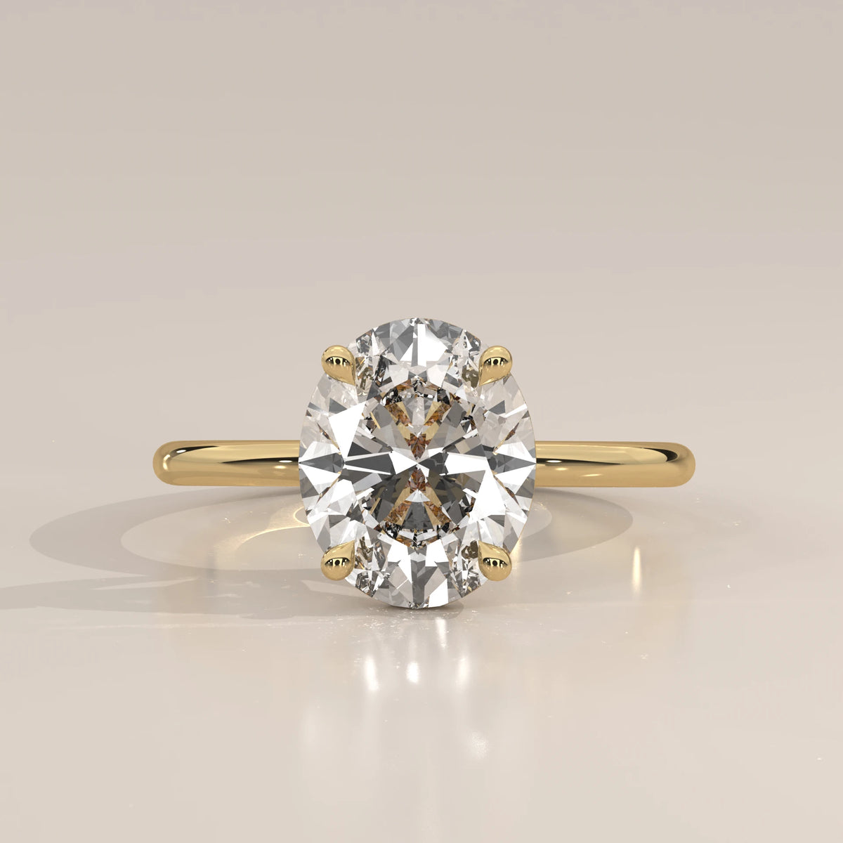 Front View: Oval Diamond Ring with Solitaire Setting in Yellow Gold – Lab Grown – Driona Jewels