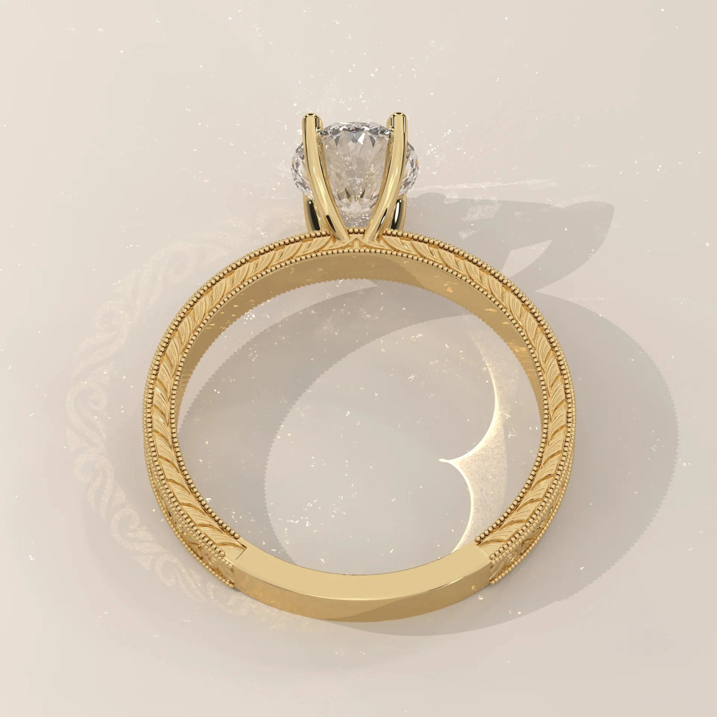 Top View: Oval Diamond Ring with Solitaire Setting in Yellow Gold – Lab Grown – Driona Jewels