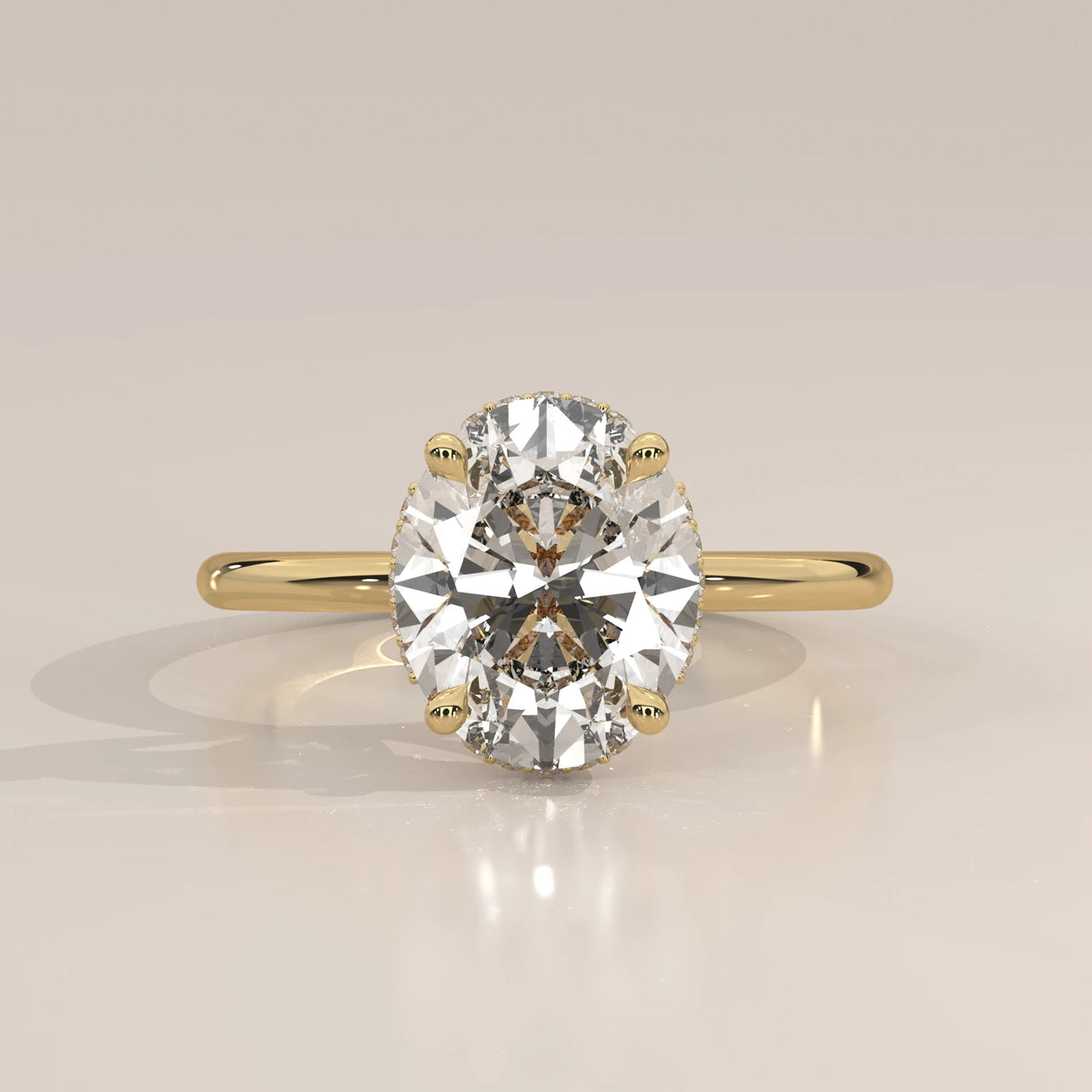 Front View: Oval Diamond Ring with Solitaire Setting in Yellow Gold – Lab Grown – Driona Jewels