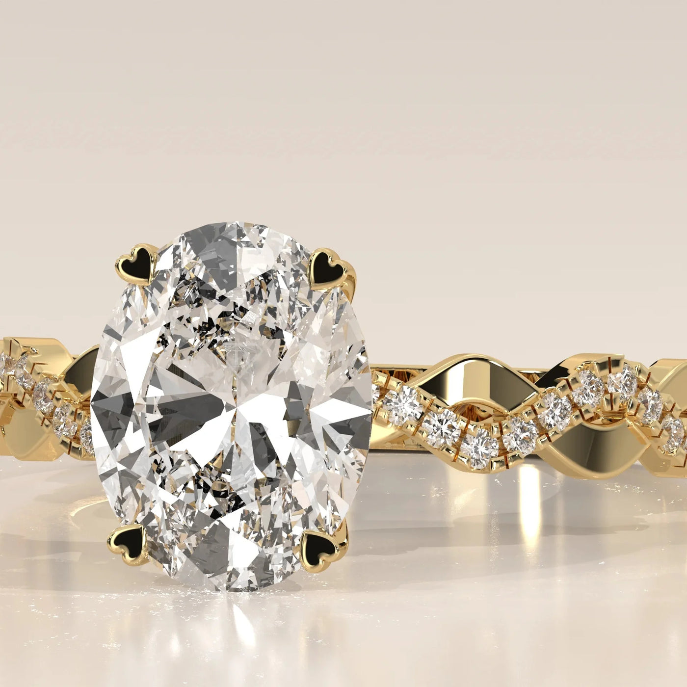 Front View: Oval Diamond Ring with Solitaire Setting in Yellow Gold – Lab Grown – Driona Jewels