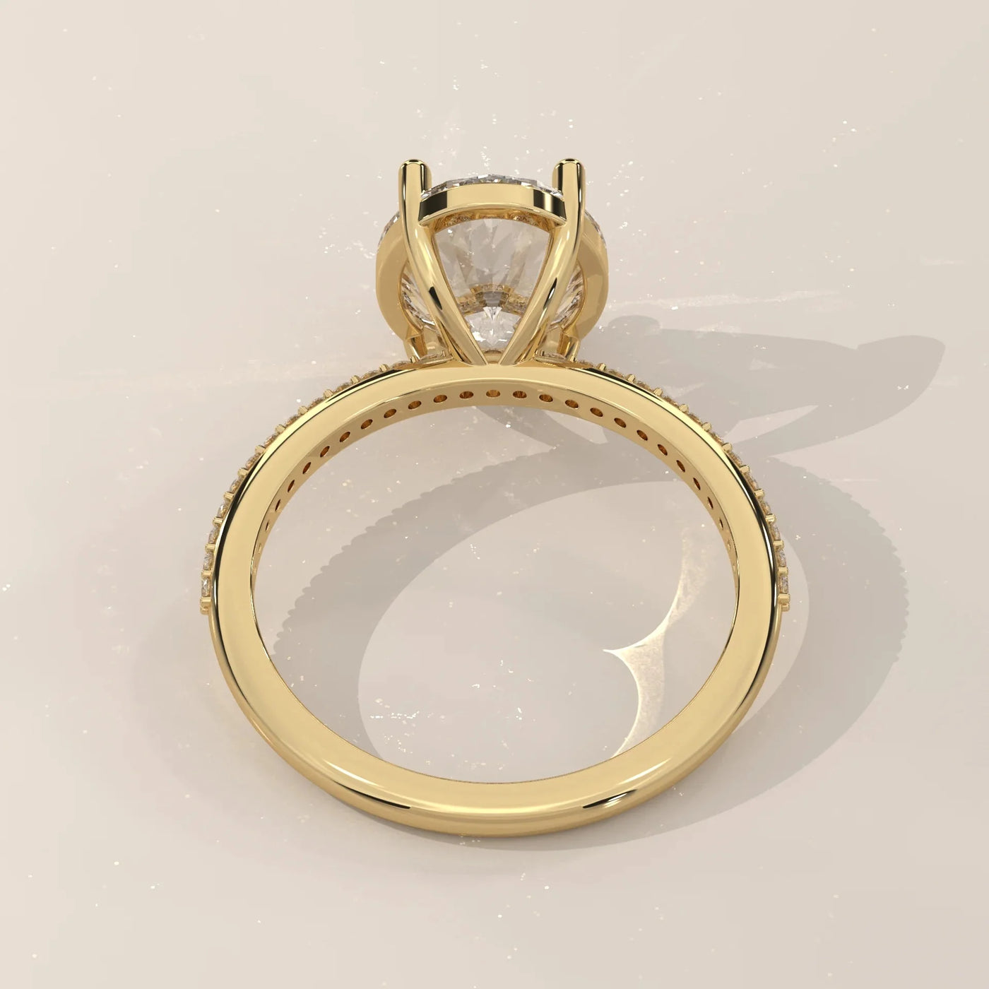 Back View: Oval Diamond Engagement Ring with Pavé Setting in Yellow Gold – Lab Grown – Driona Jewels