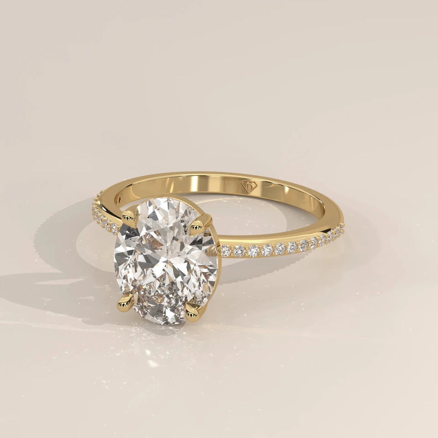 Side Profile: Oval Diamond Engagement Ring with Pavé Setting in Yellow Gold – Lab Grown – Driona Jewels