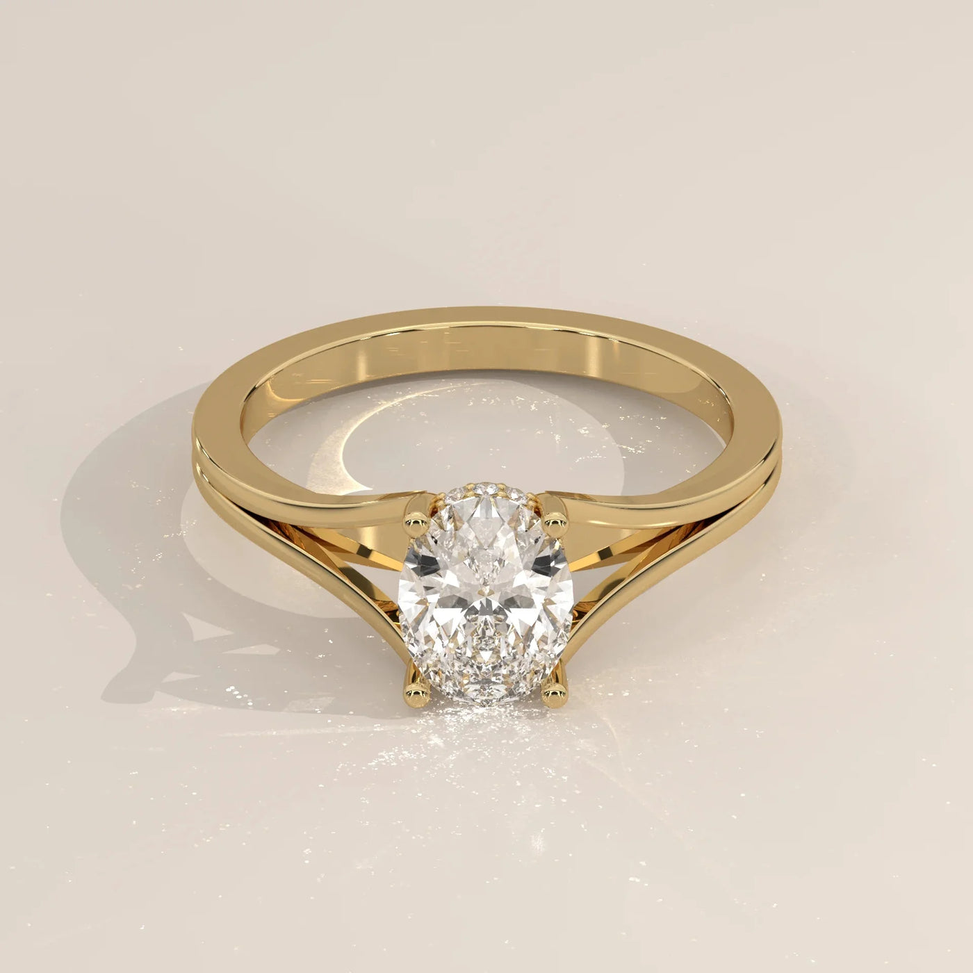 Front View: Oval Diamond Ring with Solitaire Setting in Yellow Gold – Lab Grown – Driona Jewels