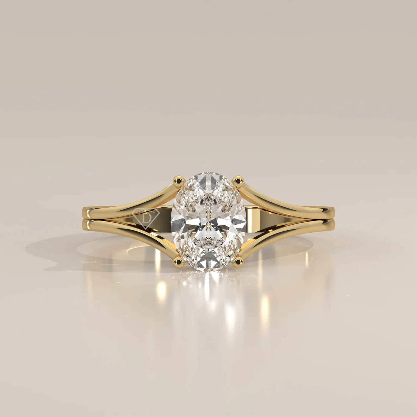 Front View: Oval Diamond Ring with Solitaire Setting in Yellow Gold – Lab Grown – Driona Jewels