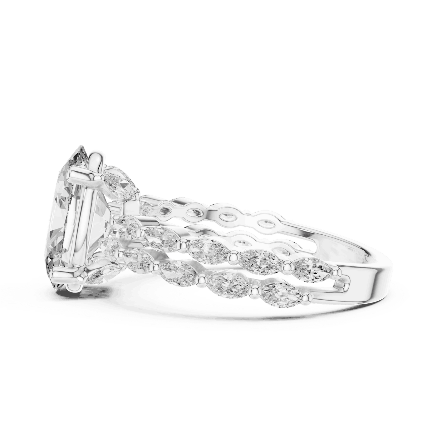 Oval Lab Grown Diamond Engagement Ring with Marquise Band